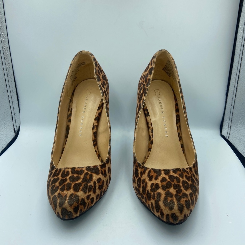 Lauren Conrad Black Brown Blossom Leopard Print High Heel Shoes - Picture 2 of 10